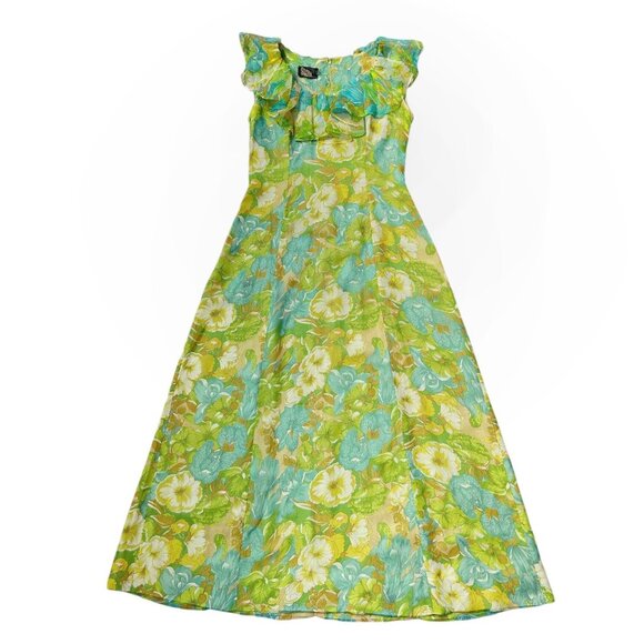 60s 70s Vintage Floral Maxi Dress Ruffle Neckline Collar Floorlength A-line. - Picture 14 of 14